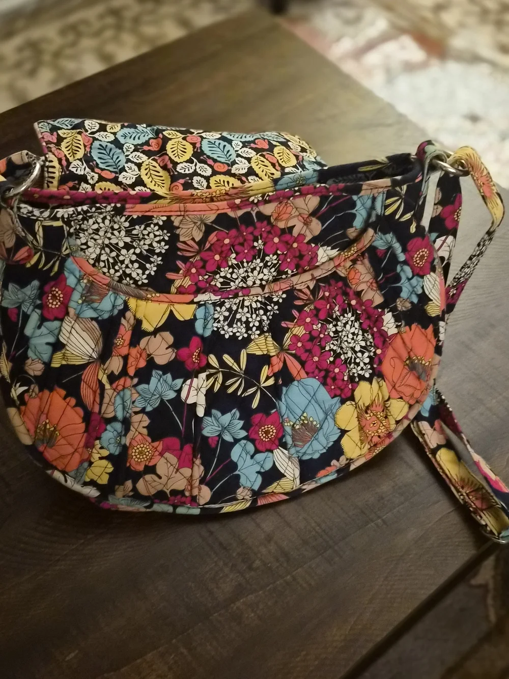 Vera Bradley Floral Quilted Crossbody Bag in Black, Pink, Yellow, Blue